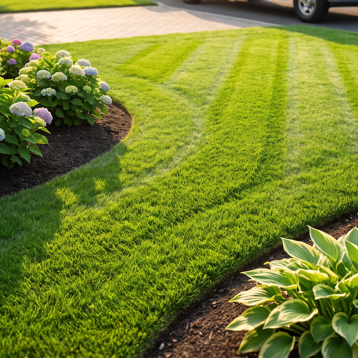 Choosing A Lawn Care Company In Lower Cape May County 3 Lawn care crew mowing a maintained residential lawn in lower cape may county