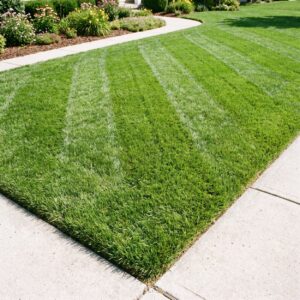 Lawn care contractor quality of cut on a striped residential lawn in Cape May County